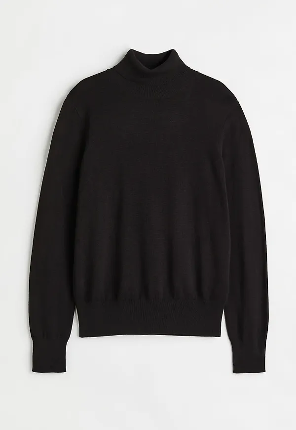 H & M - Finstickad polotröja - Svart