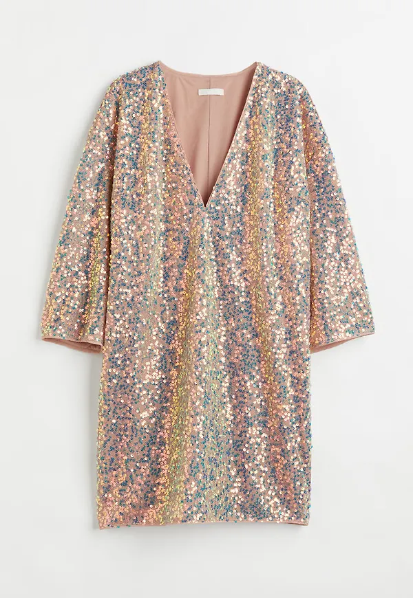H & M - Glittrig paljettklänning - Beige
