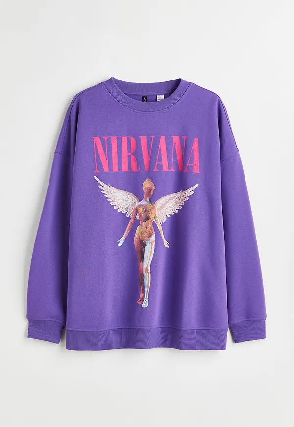 H & M - H & M+ Oversized sweatshirt med tryck - Lila