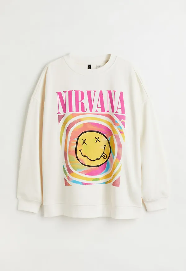 H & M - H & M+ Oversized sweatshirt med tryck - Vit