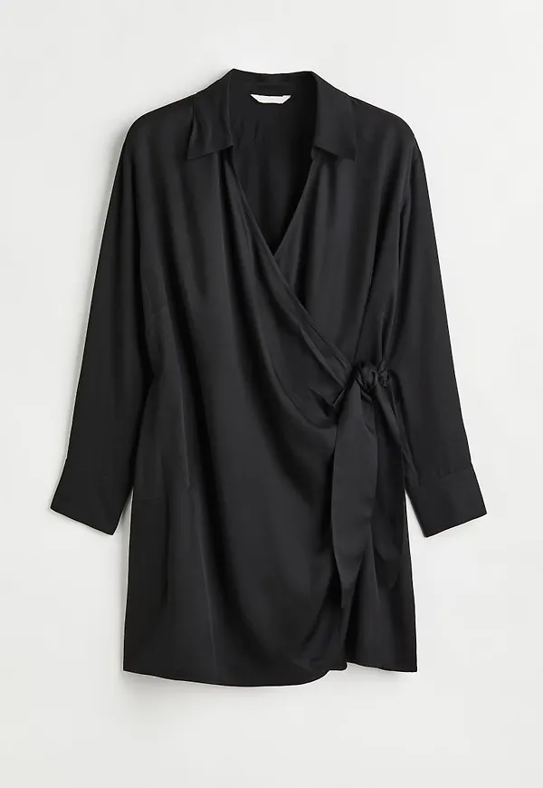 H & M - H & M+ Satin wrapover shirt dress - Svart