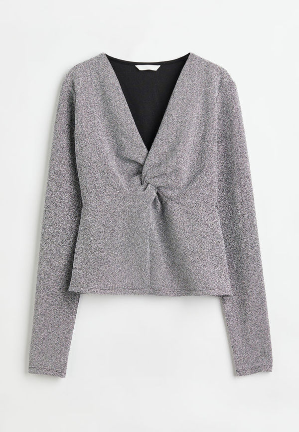 H & M - H & M+ Topp i trikå med knytdetalj - Silver
