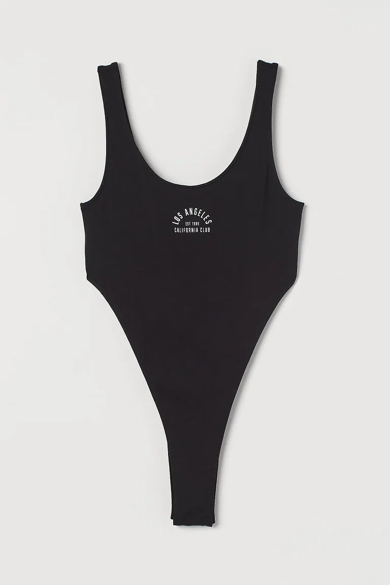 H & M - High Leg body - Svart