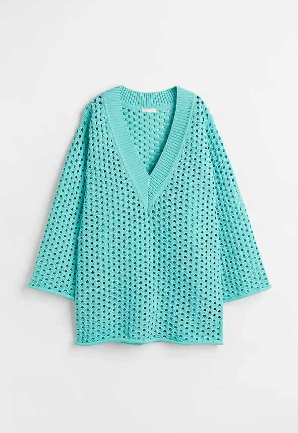 H & M - Hålstickad klänning - Turkos