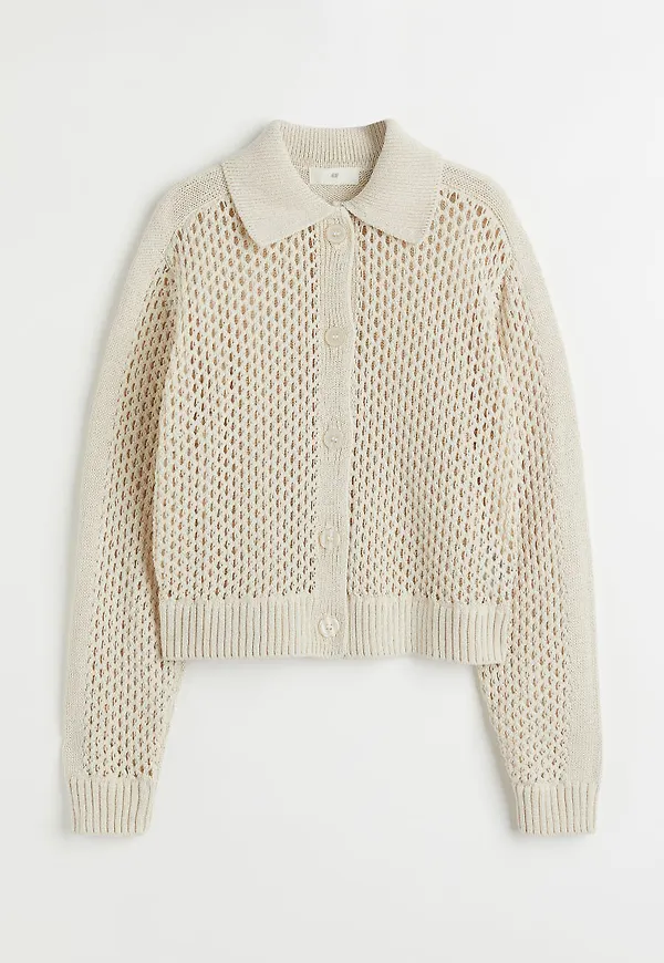 H & M - Hålstickad kofta - Beige