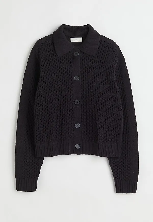 H & M - Hålstickad kofta - Svart