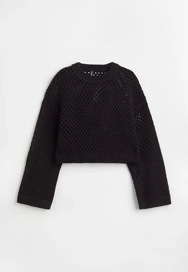 H & M - Hålstickad tröja - Svart
