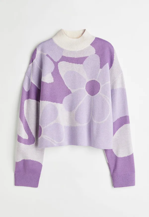 H & M - Jacquardstickad tröja - Lila