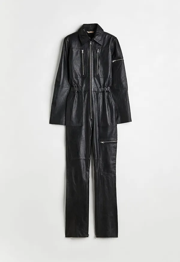 H & M - Jumpsuit i läder med dragkedjor - Svart