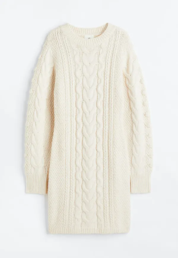 H & M - Kabelstickad klänning - Beige