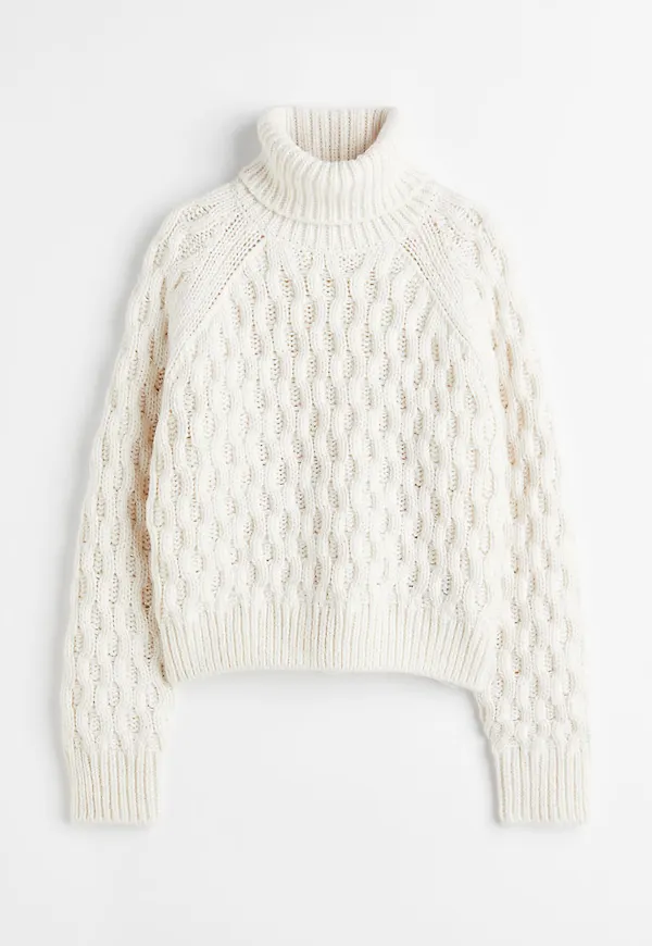 H & M - Kabelstickad polotröja - Vit