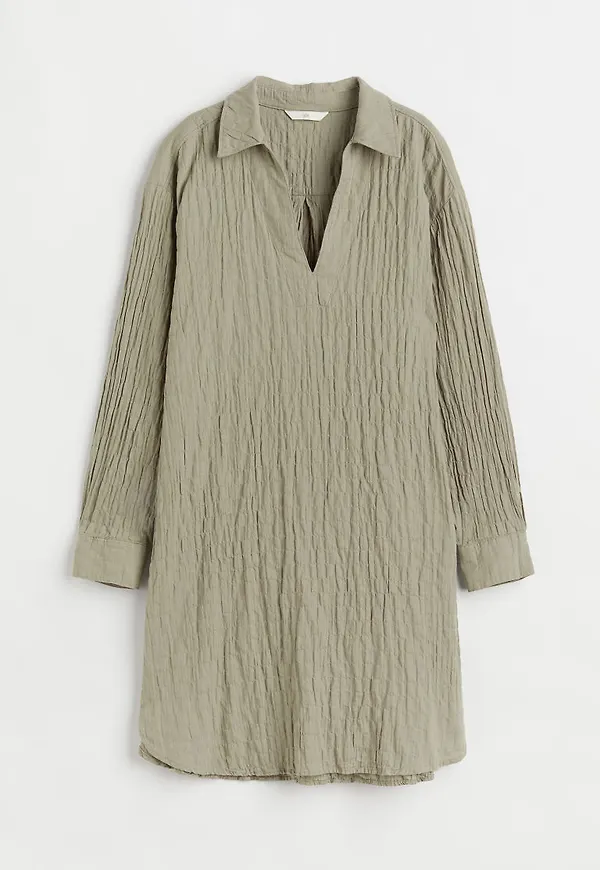 H & M - Klänning med krage - Grön
