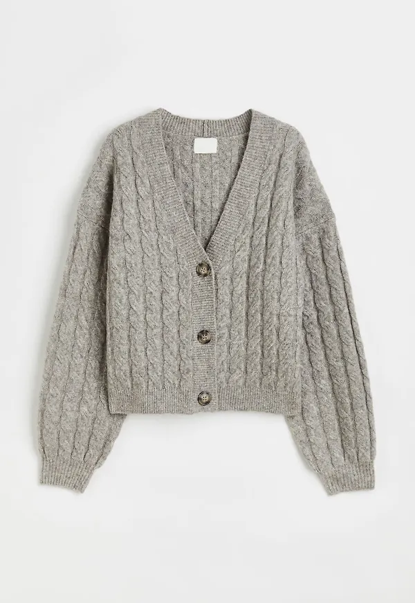 H & M - Kort flätstickad kofta - Grå