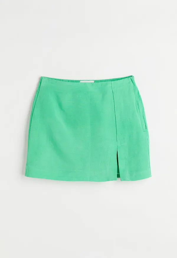 H & M - Kort kjol i linmix - Grön