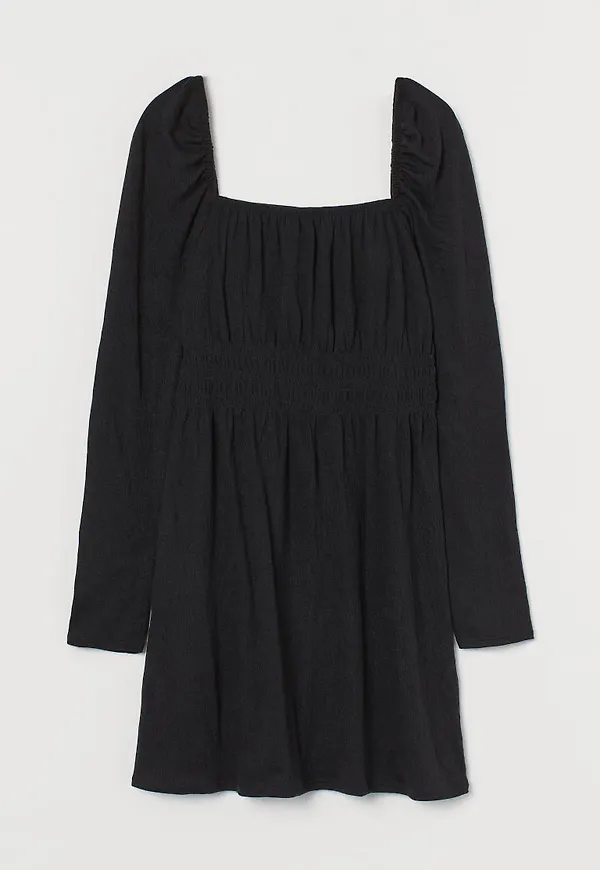 H & M - Kort klänning med puffärm - Svart