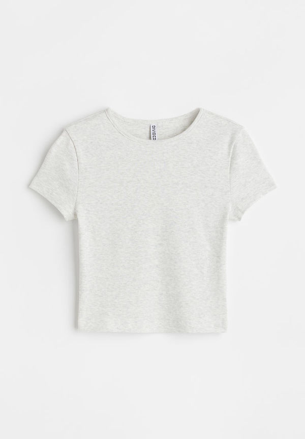 H & M - Kort ribbad topp - Grå