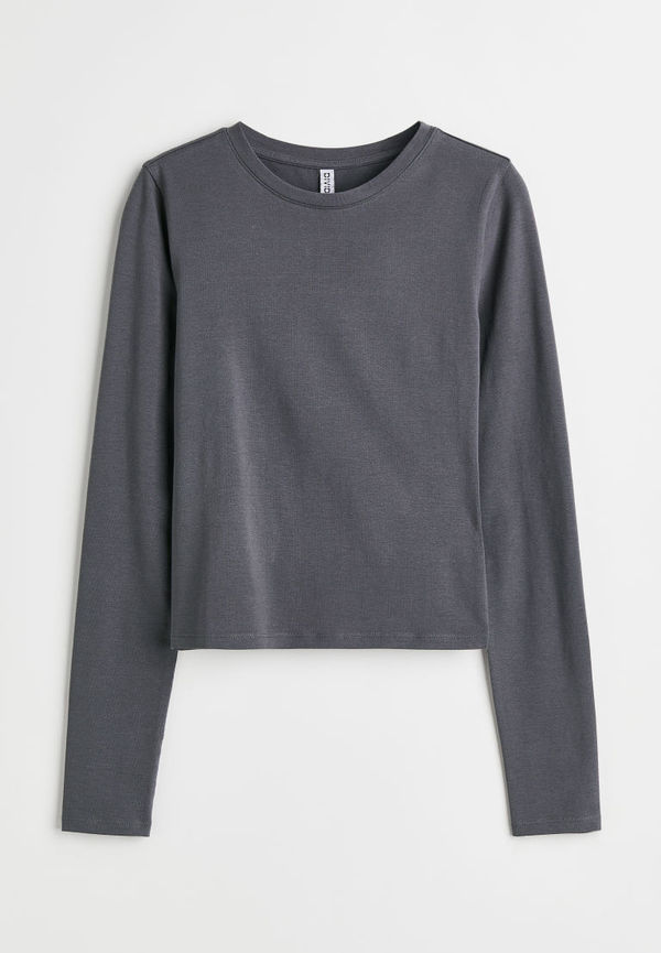H & M - Kort trikåtopp - Grå