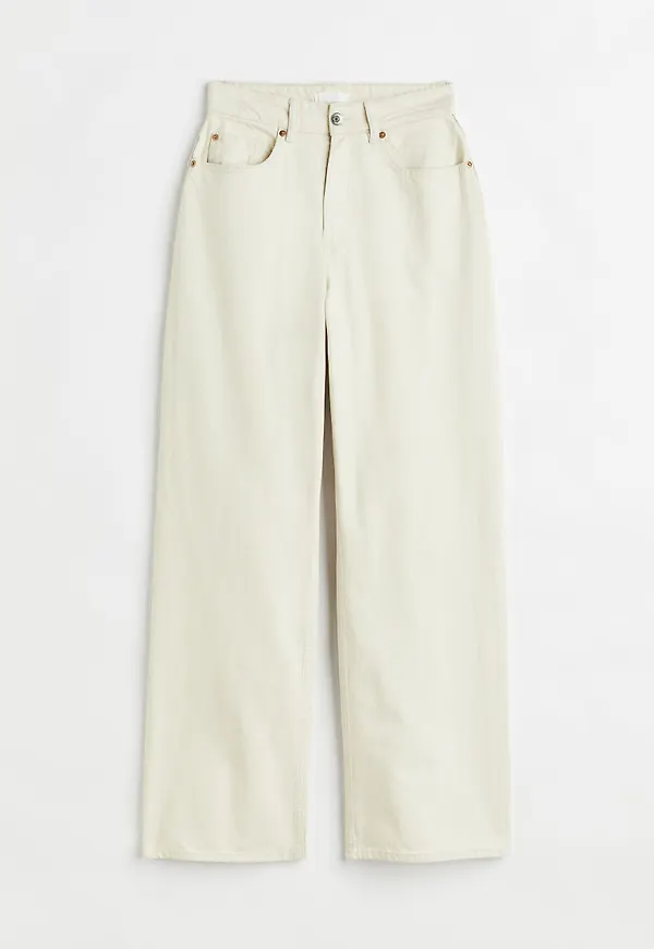 H & M - Loose Straight High Jeans - Beige