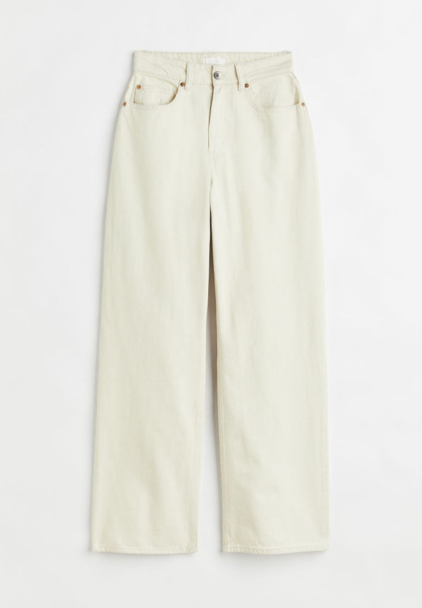 H & M - Loose Straight High Jeans - Beige