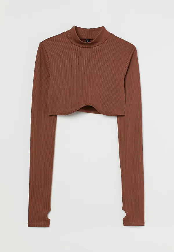 H & M - Långärmad croptop - Beige