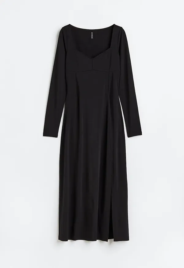 H & M - Långärmad trikåklänning - Svart
