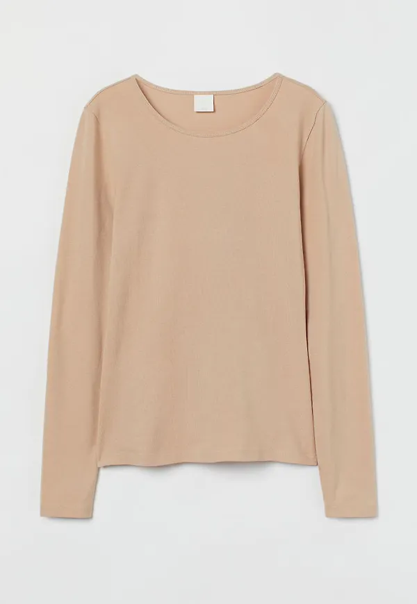 H & M - Långärmad trikåtopp - Beige