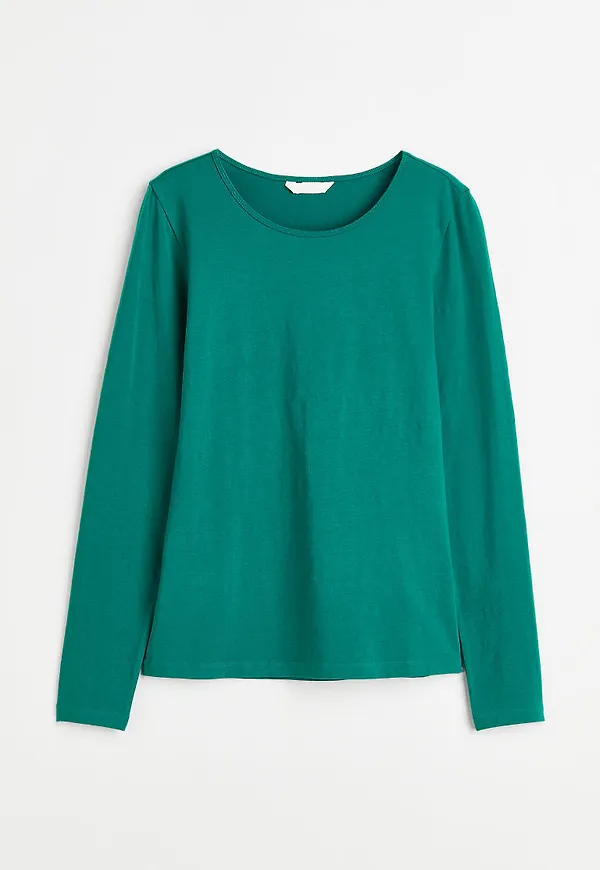 H & M - Långärmad trikåtopp - Grön