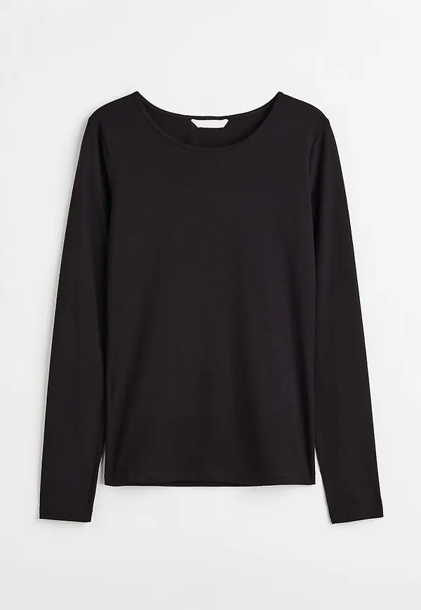 H & M - Långärmad trikåtopp - Svart