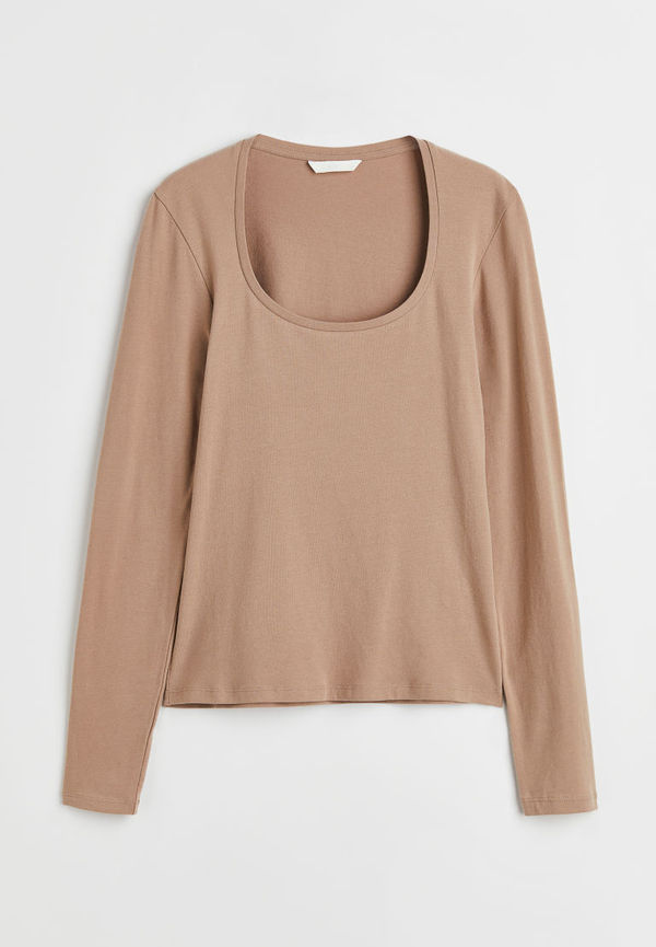 H & M - Långärmad tröja i trikå - Brun