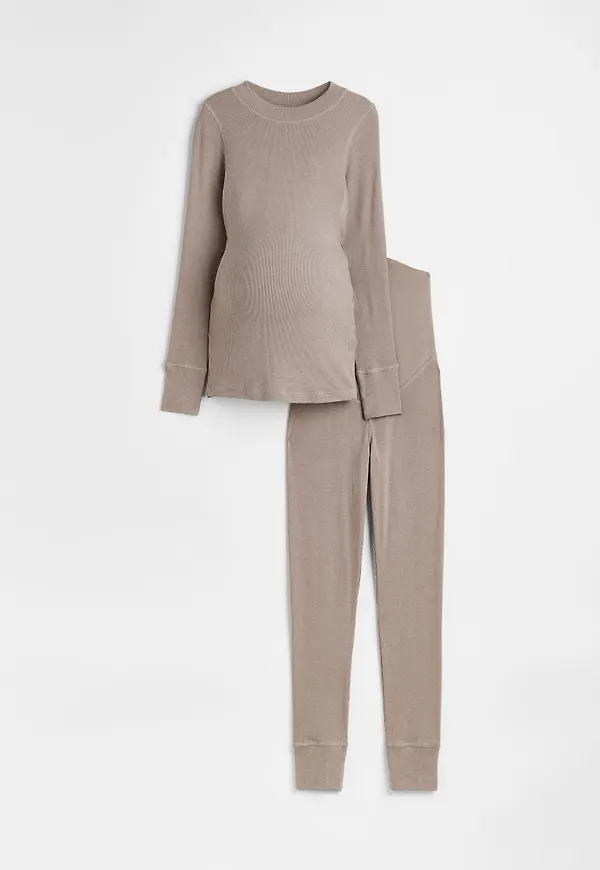 H & M - MAMA 2-delat ribbat set - Brun