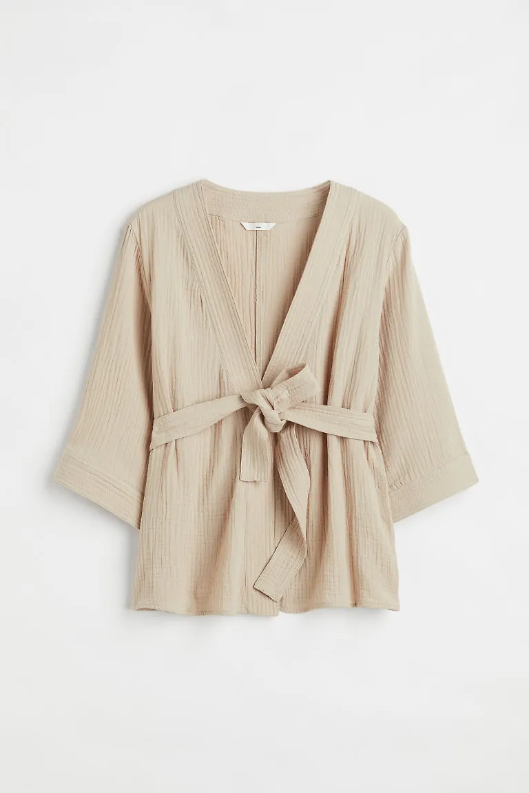 H & M - MAMA Double-weave cotton wrapover blouse - Beige