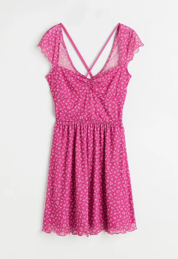 H & M - Mönstrad meshklänning - Rosa