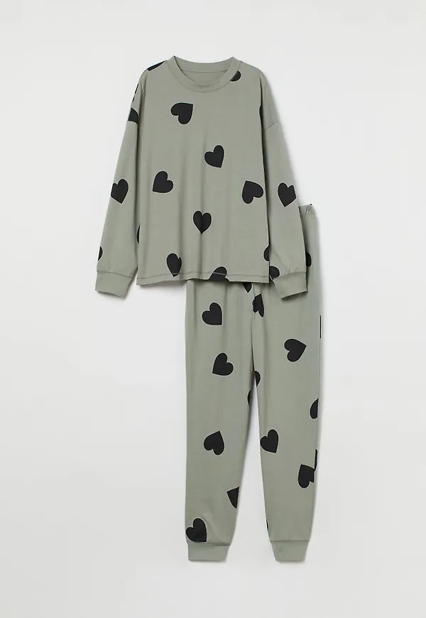 H & M - Mönstrad trikåpyjamas - Grön