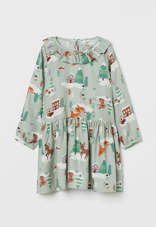 H & M - Mönstrad volangklänning - Grön