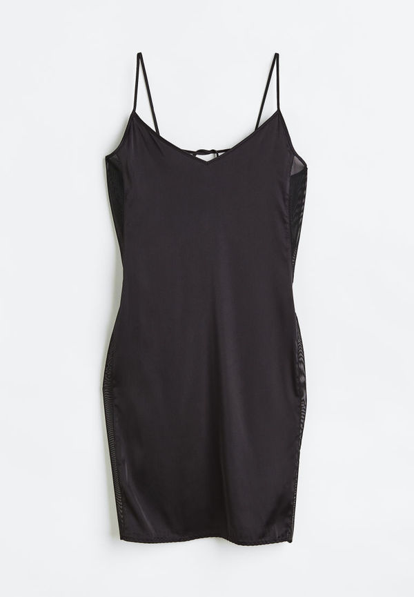 H & M - Nattlinne i satin och mesh - Svart