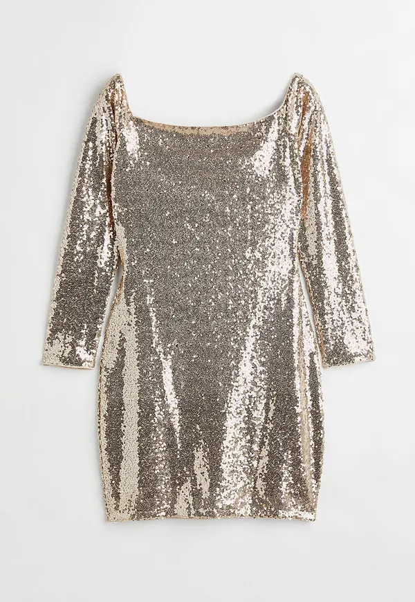H & M - Off shoulder-paljettklänning - Beige