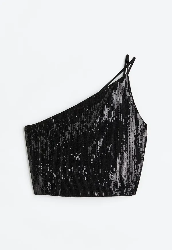 H & M - One shoulder-paljettopp - Svart