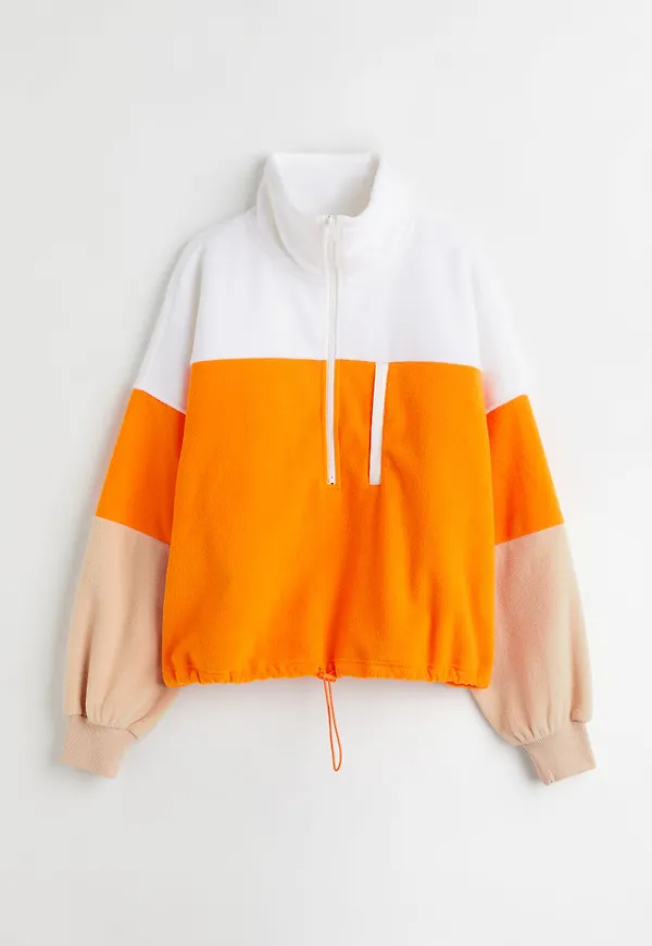 H & M - Oversized fleecetröja med ståkrage - Orange