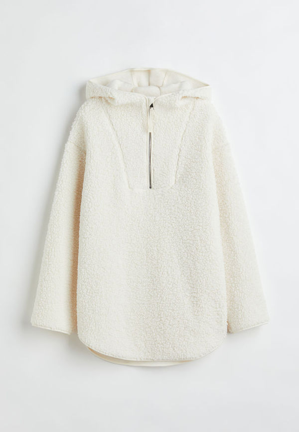 H & M - Oversized huvtröja i fleece - Vit