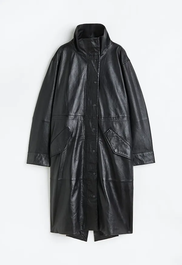 H & M - Oversized parkas i läder - Svart