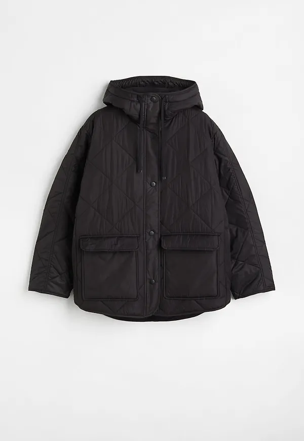H & M - Oversized quiltad jacka - Svart