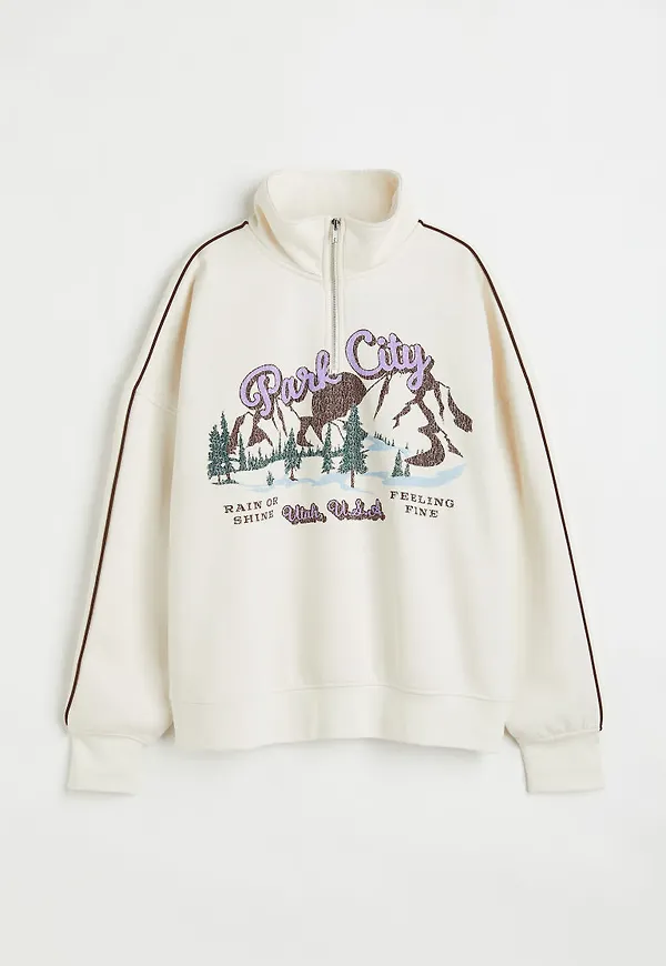 H & M - Oversized sweatshirt med dragkedja - Vit
