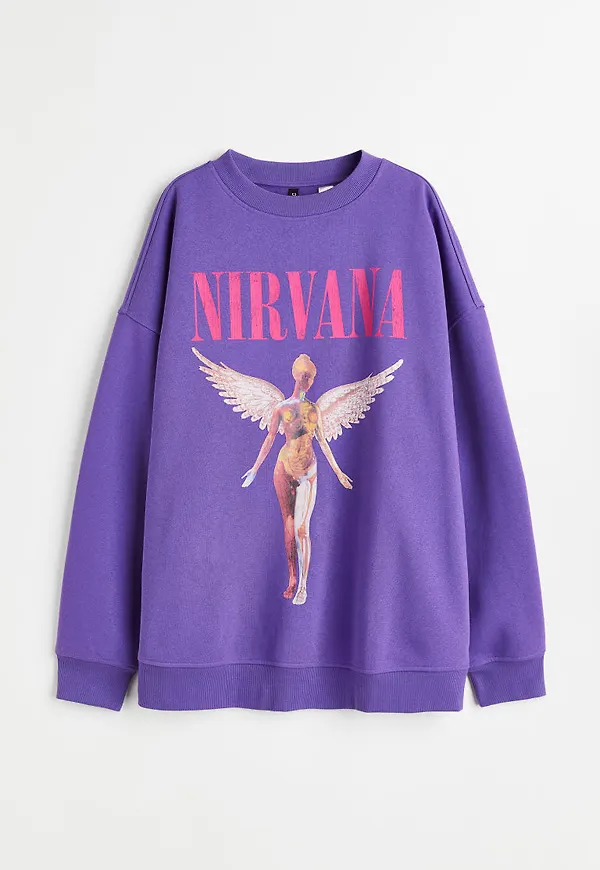 H & M - Oversized sweatshirt med tryck - Lila