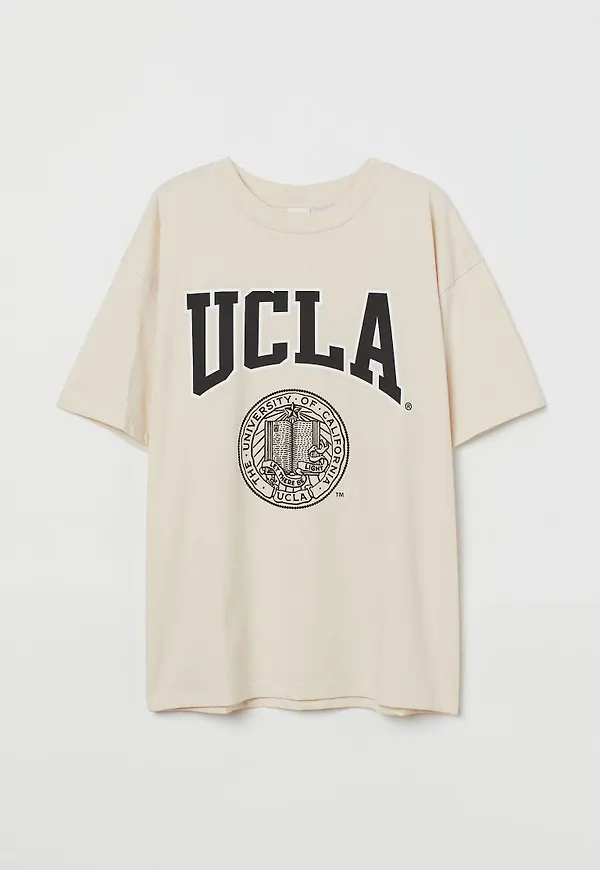 H & M - Oversized t-shirt med tryck - Beige