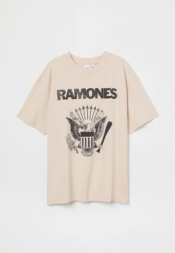 H & M - Oversized t-shirt med tryck - Beige