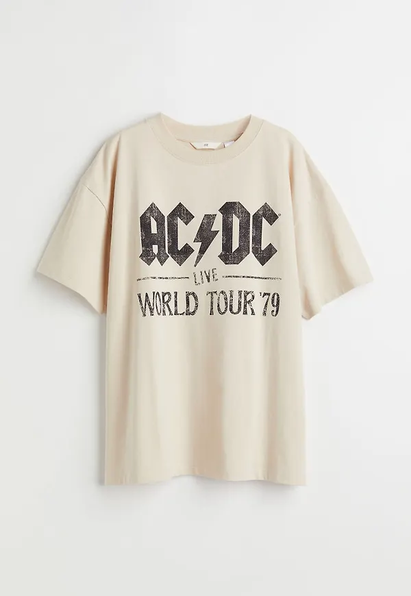 H & M - Oversized t-shirt med tryck - Beige