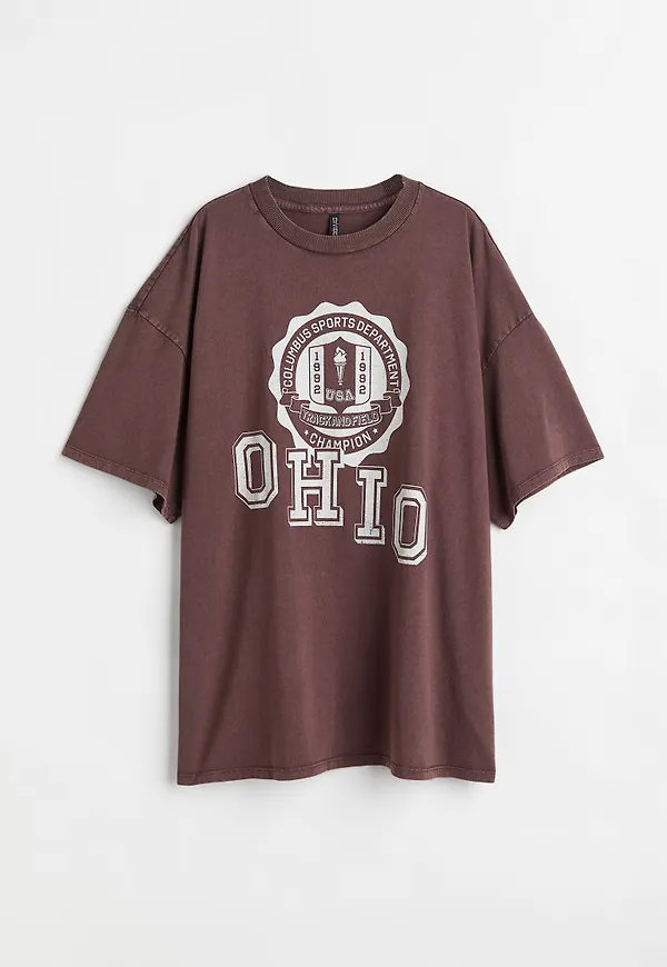H & M - Oversized t-shirt med tryck - Brun