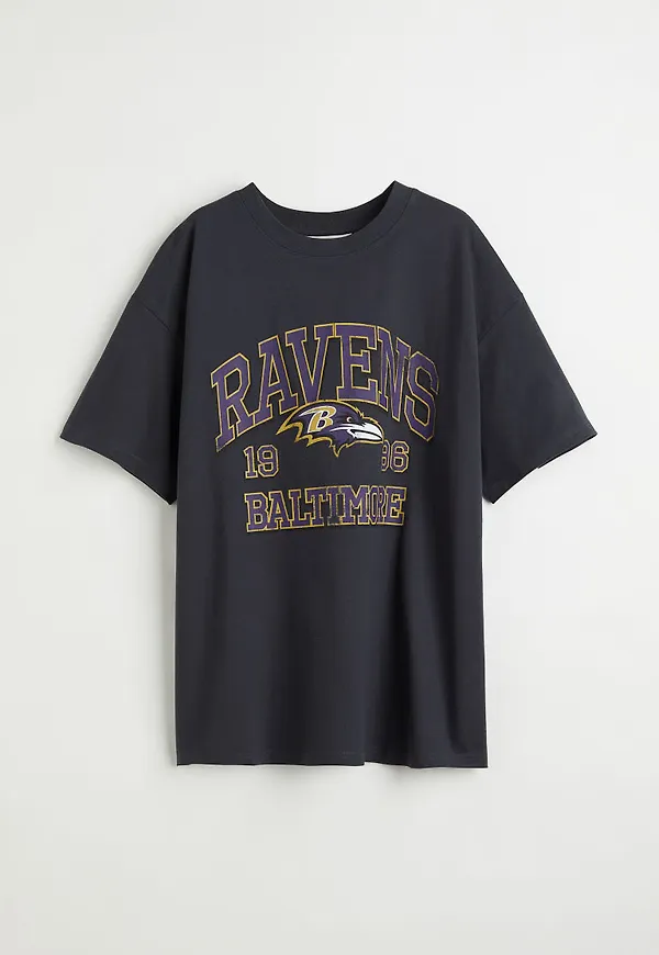 H & M - Oversized t-shirt med tryck - Grå