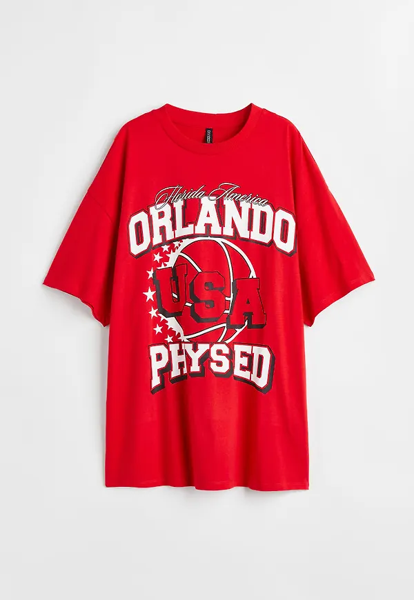 H & M - Oversized t-shirt med tryck - Röd
