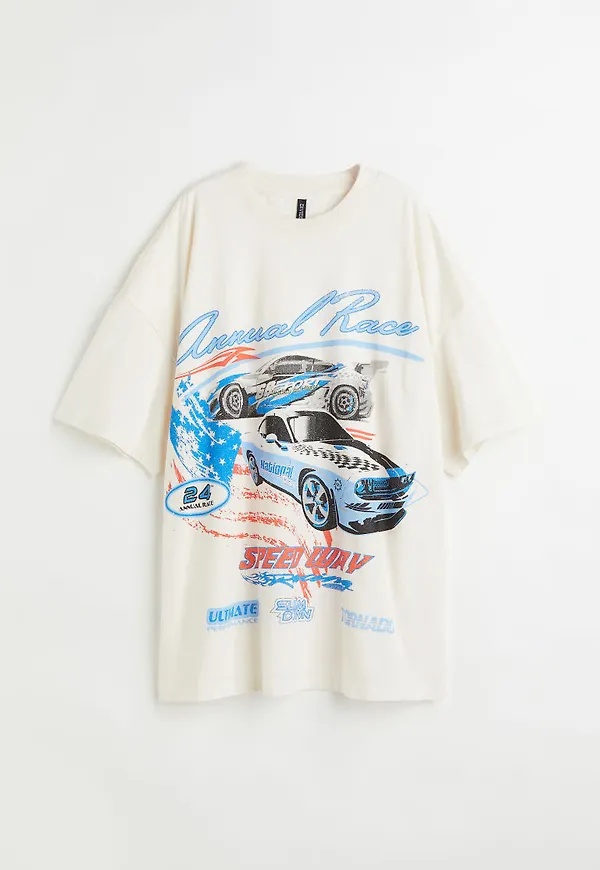 H & M - Oversized t-shirt med tryck - Vit
